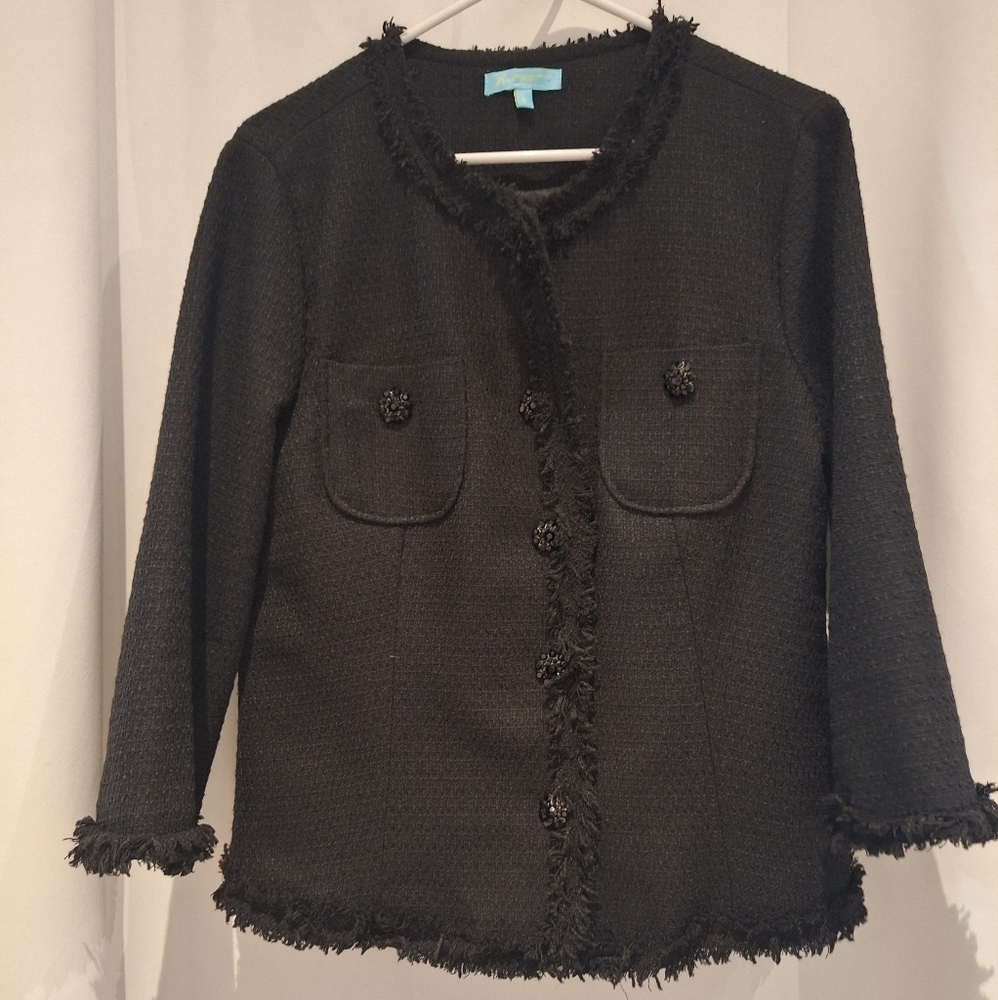 Fresh Twist Black Tweed Lady Jacket Blazer Size Large